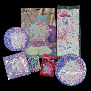 VTG Happy Birthday Kawaii Mystical Unicorn Party Pack 1990s Magical Purple NEW